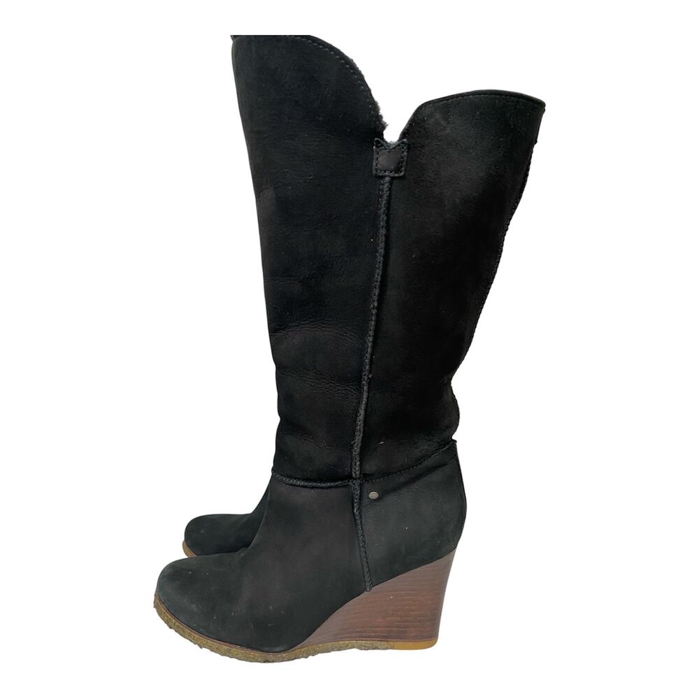 UGG Aprelle Women Wedges Boots Suede Sheepskin Black Size 8